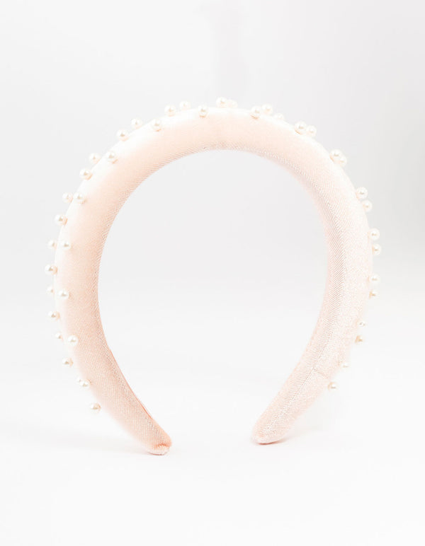White Fabric Puffy Pearl Velvet Headband