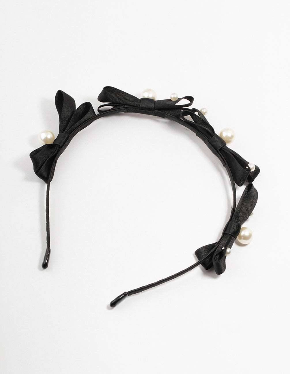Black Small Bow Fabric Pearl Headband