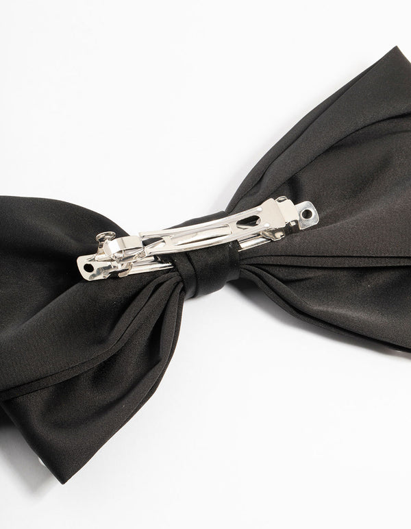 Black Fabric Pearl Bow Clip