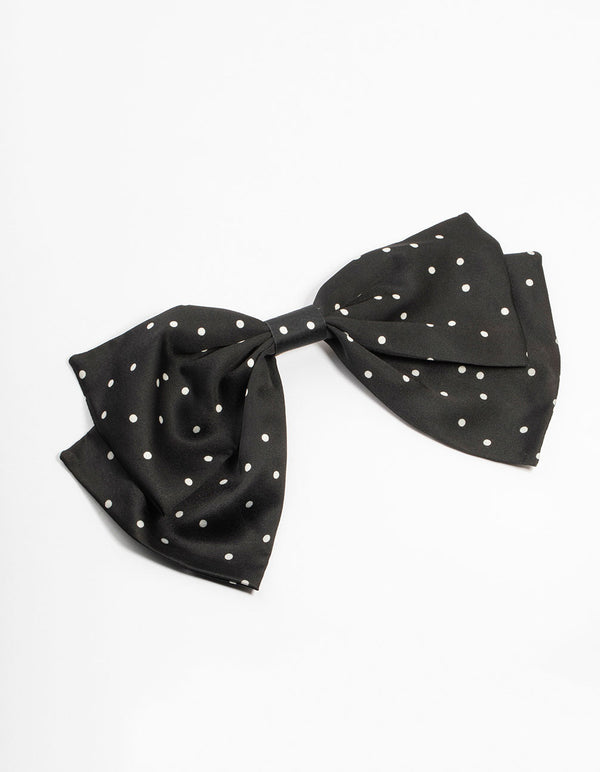 Black Fabric & Polka Dot Bow Clip