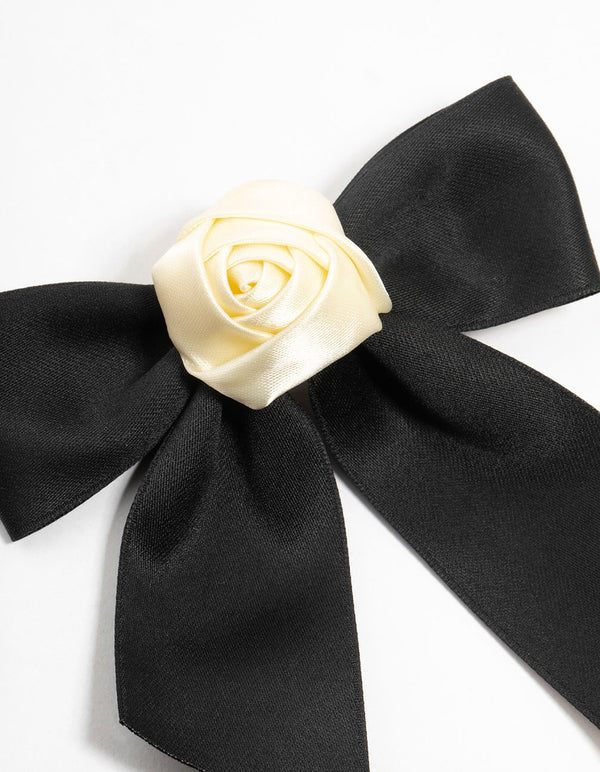 Black & Cream Rosette Bow Clip
