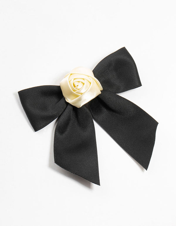 Black & Cream Rosette Bow Clip