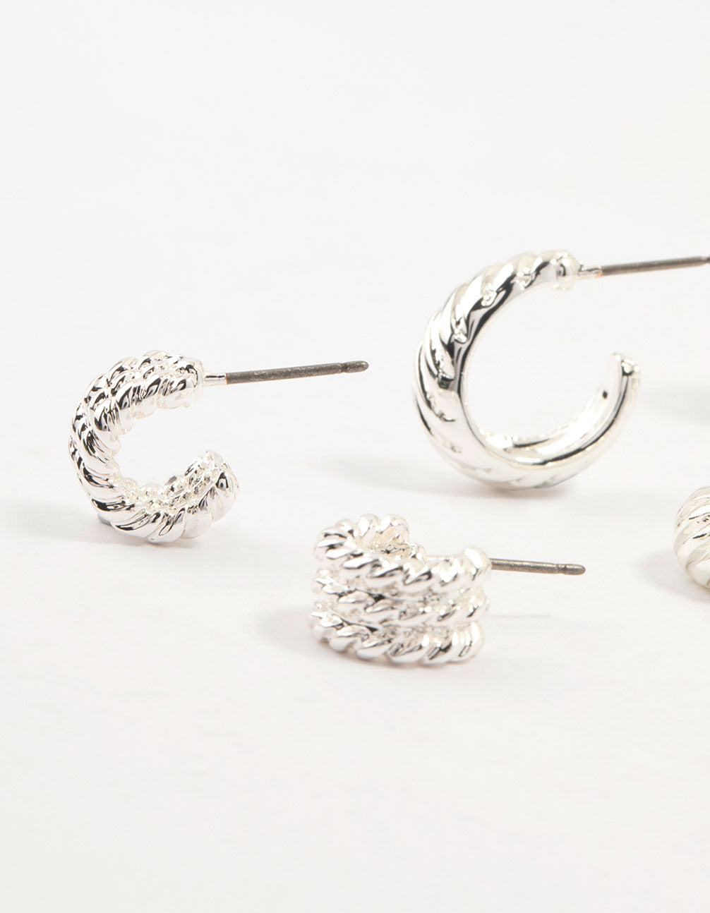 Silver Plated Molten Multiple Hoop Earrings 4-Pack