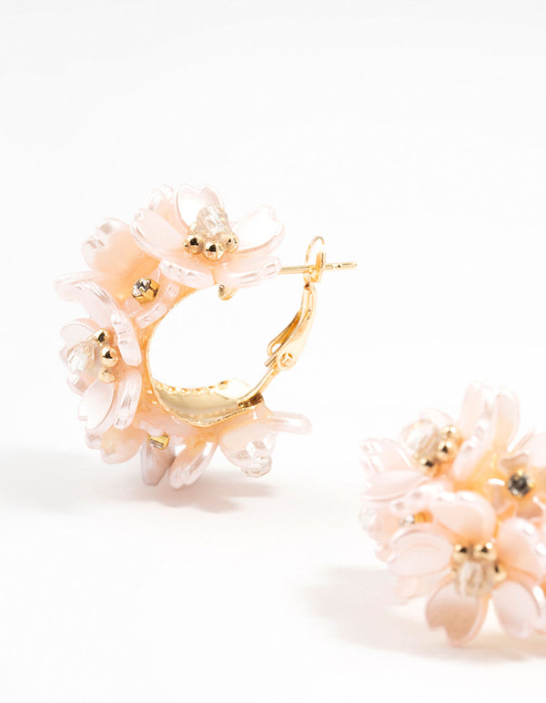 Gold Plated Flower Cluster Hoop Earrings