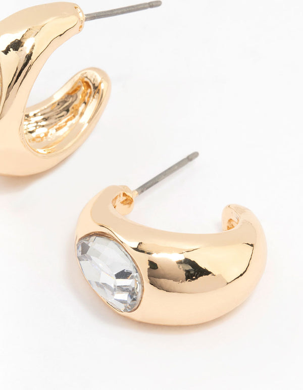 Gold Drop With Pear Diamante Hoop Earrings