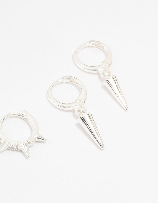 Silver Diamante Spikey Earrings 3-Pack