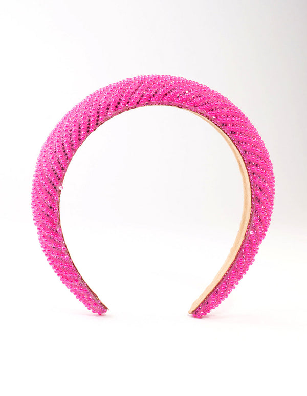 Fuchsia Diagonal Diamante Mixed Metals Headband
