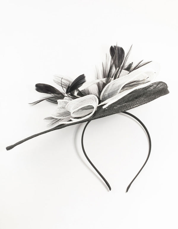 Black & White Sinamay Bow Angled Fascinator