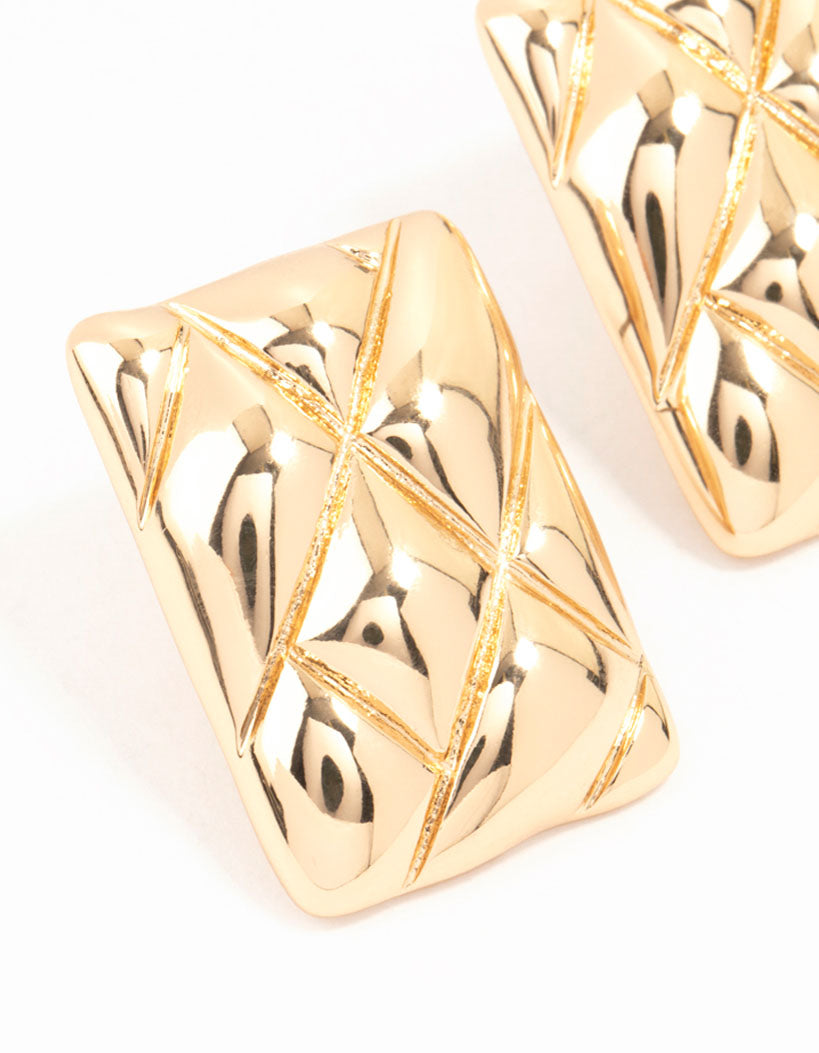 Gold Rectangle Cushion Stud Earrings