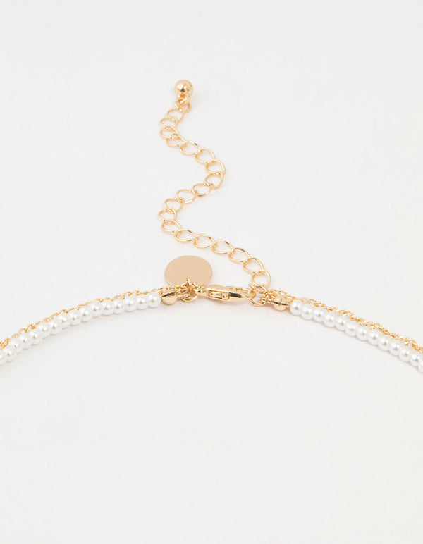 Gold Multiple Coin & Pearl 3 Layered Necklace