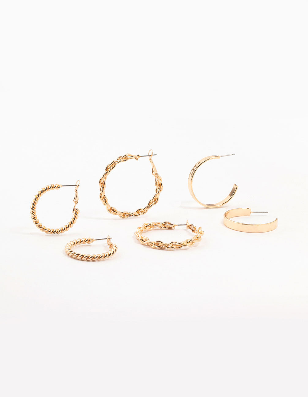 Gold Twisted Skinny Hoop Earrings 3-Pack