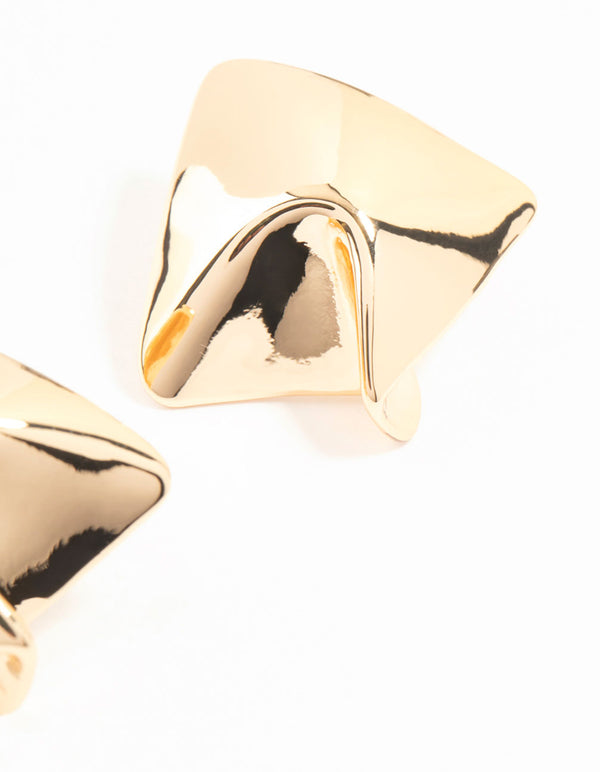 Gold Textured Square Stud Earrings