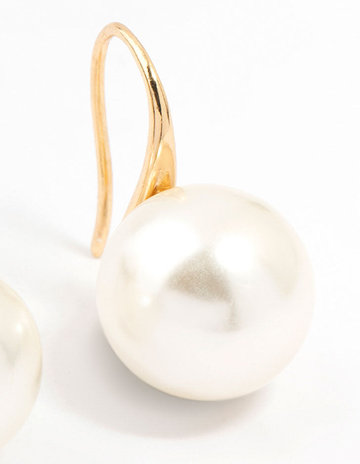 Gold Plated Medium Pearl Hook Earrings