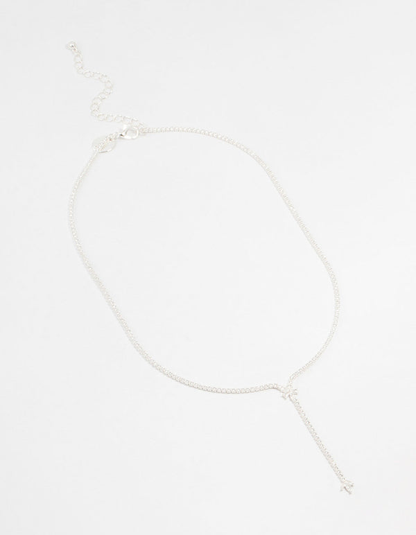 Silver Plated Mini Flower Tennis Y-Necklace