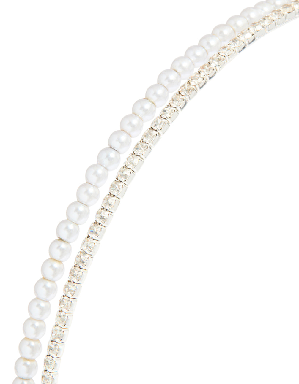 Silver Plated Double Layered Pearl & Crystal Headband