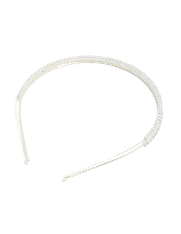 Silver Plated Double Layered Pearl & Crystal Headband