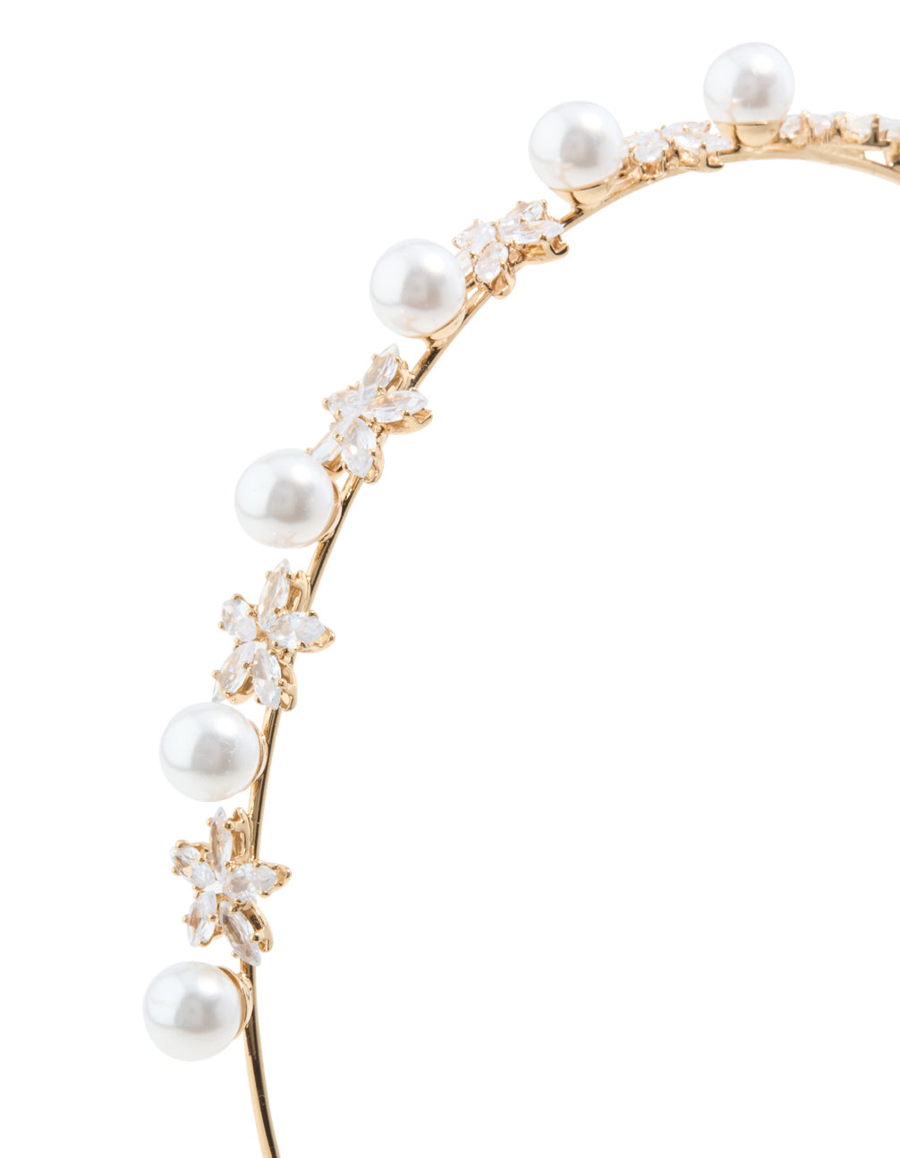 Gold Plated Alternating Flower & Pearl Headband