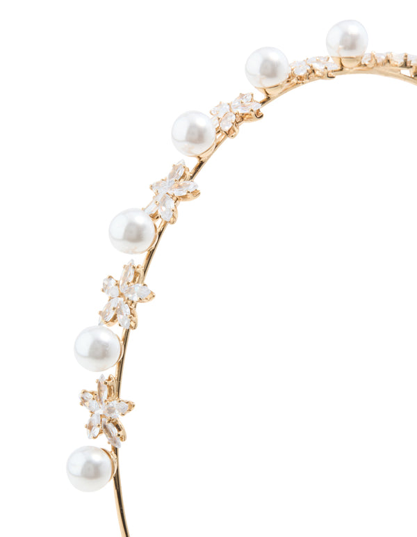 Gold Plated Alternating Flower & Pearl Headband