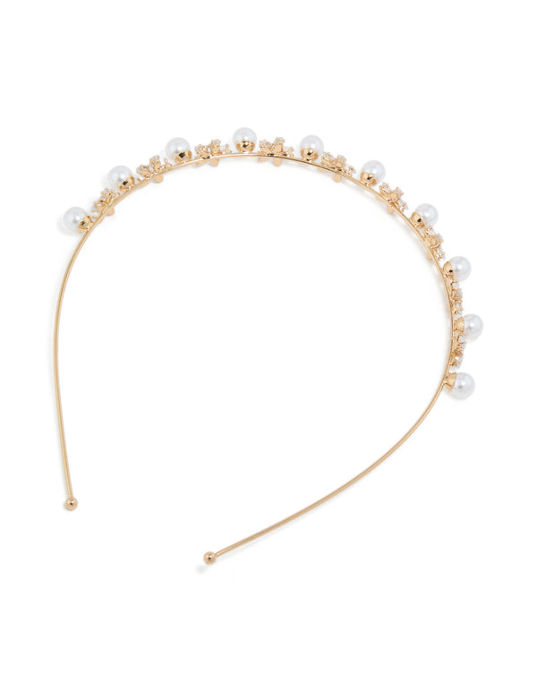 Gold Plated Alternating Flower & Pearl Headband