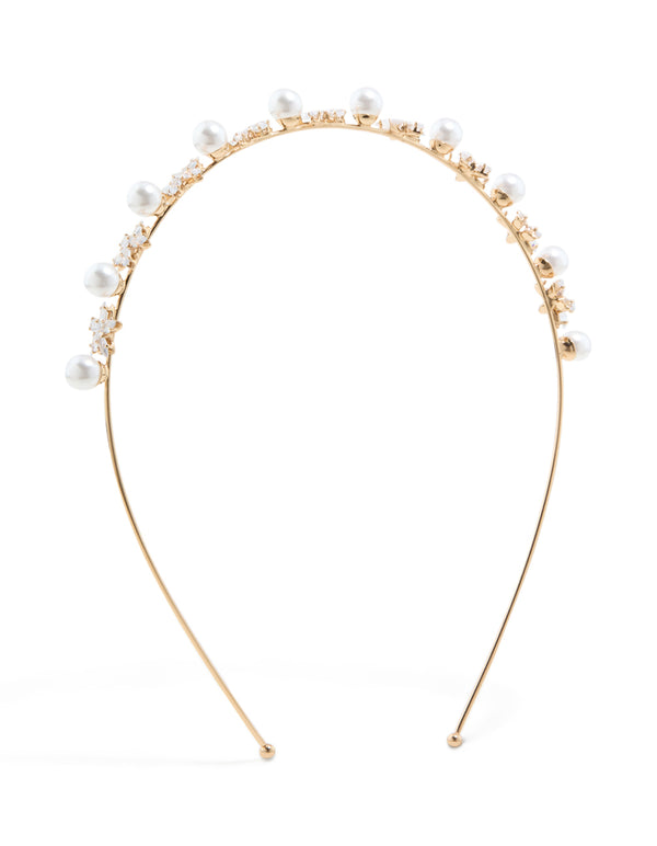 Gold Plated Alternating Flower & Pearl Headband
