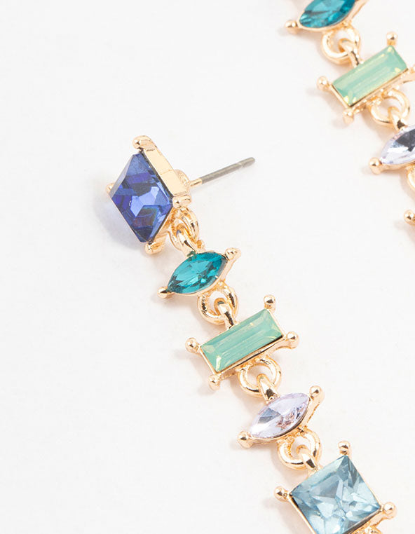 Gold & Blue Mixed Shape Square Drop Earrings