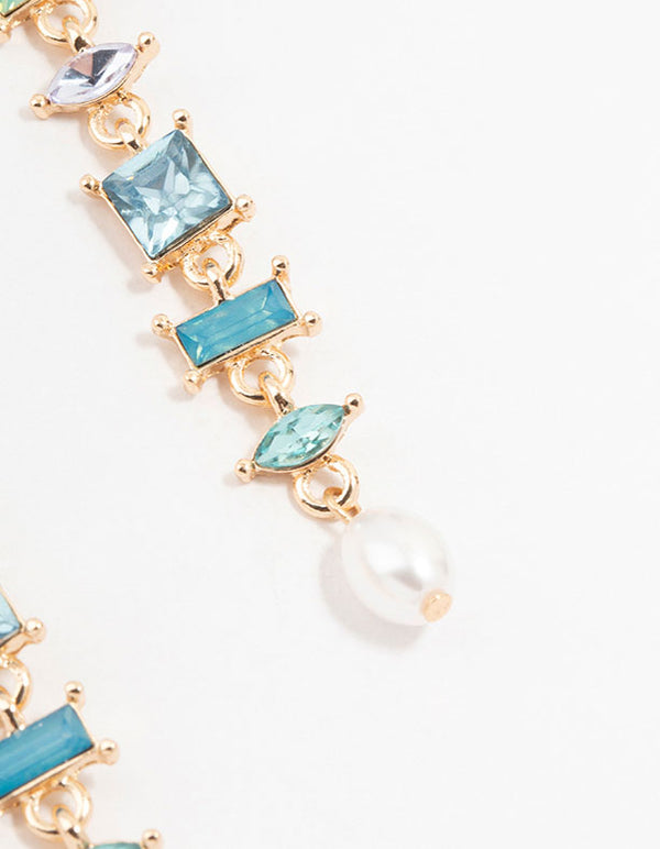 Gold & Blue Mixed Shape Square Drop Earrings