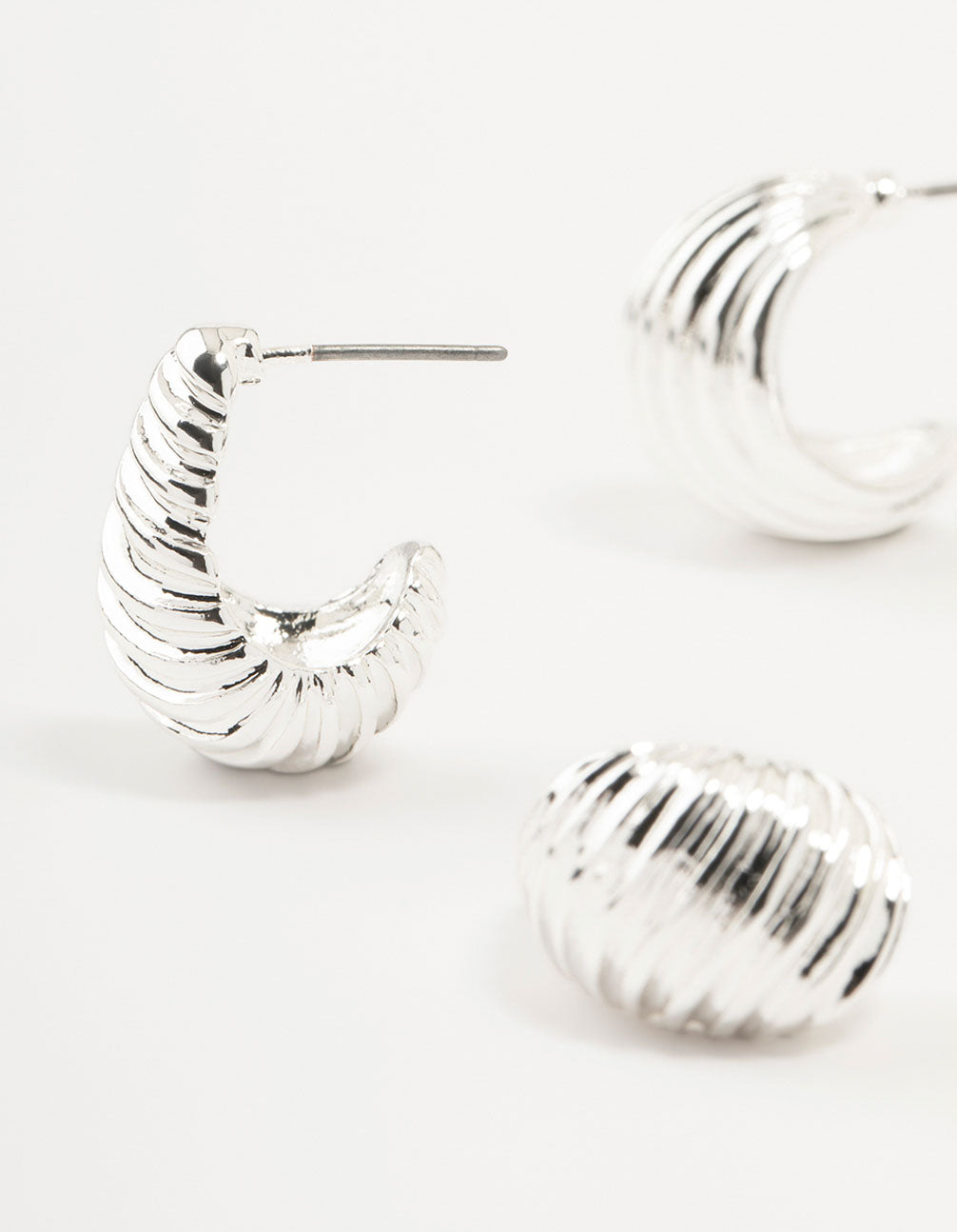 Silver Textured Rows Hoop Earrings 2-Pack