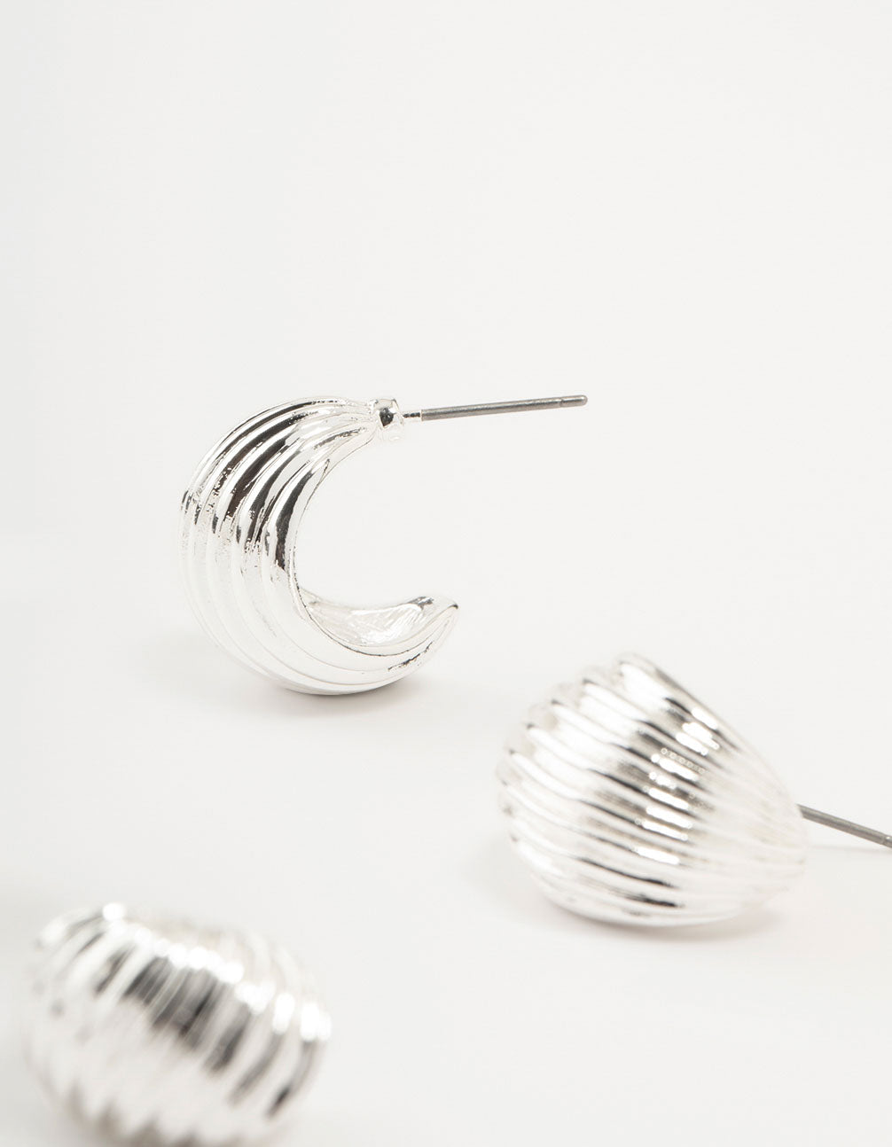 Silver Textured Rows Hoop Earrings 2-Pack