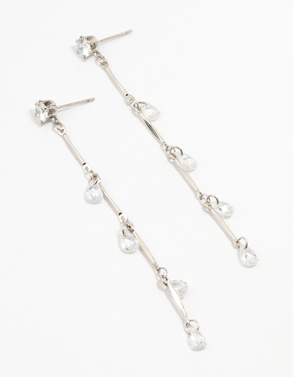Silver Cubic Zirconia Droplet Drop Earrings