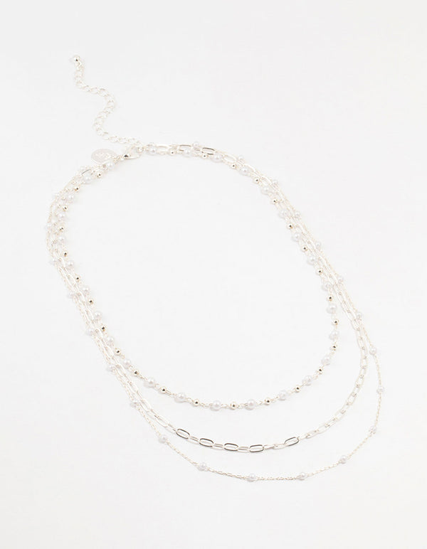 Silver Fine Station Pearl Necklace