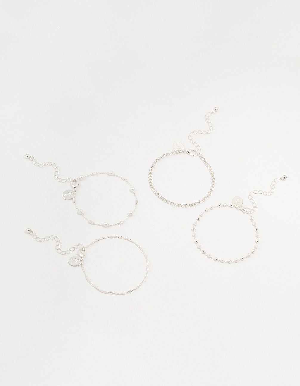 Silver Dainty Pearl Bracelets & Anklets Set