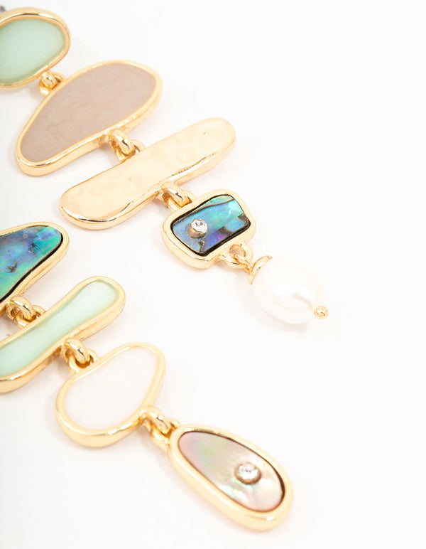 Gold Mixed Shape & Multicoloured Shell Drop Earrings
