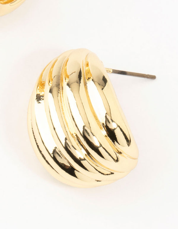 Gold Plated Brass Ribbed Hoop Earrings