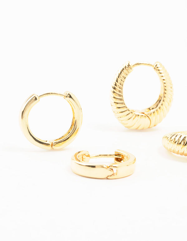 Gold Plated Brass Textured Teardrop Hoops 3-Pack