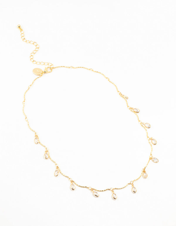 Gold Plated Brass Vine Crystal Charm Necklace