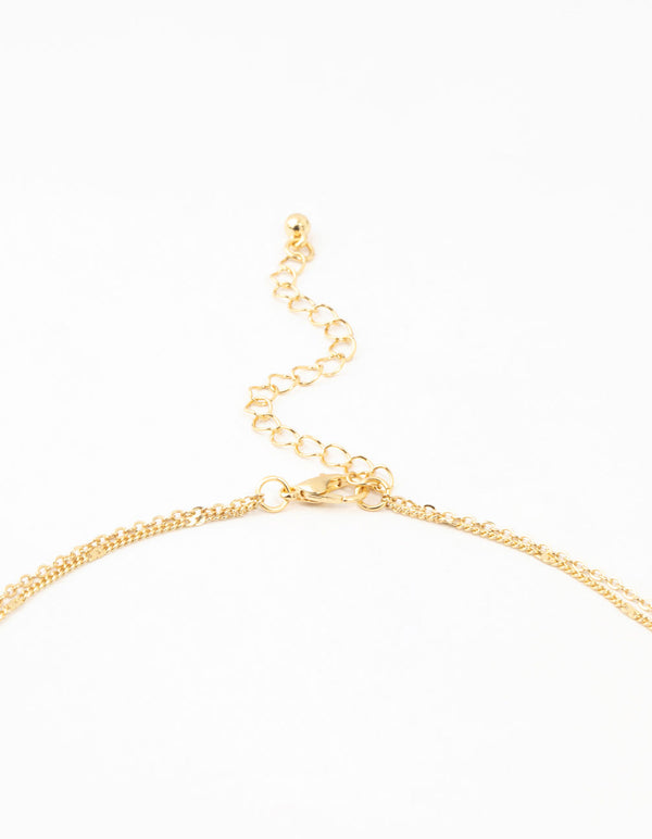 Gold Plated Brass Bow & Pearl Layered Necklace