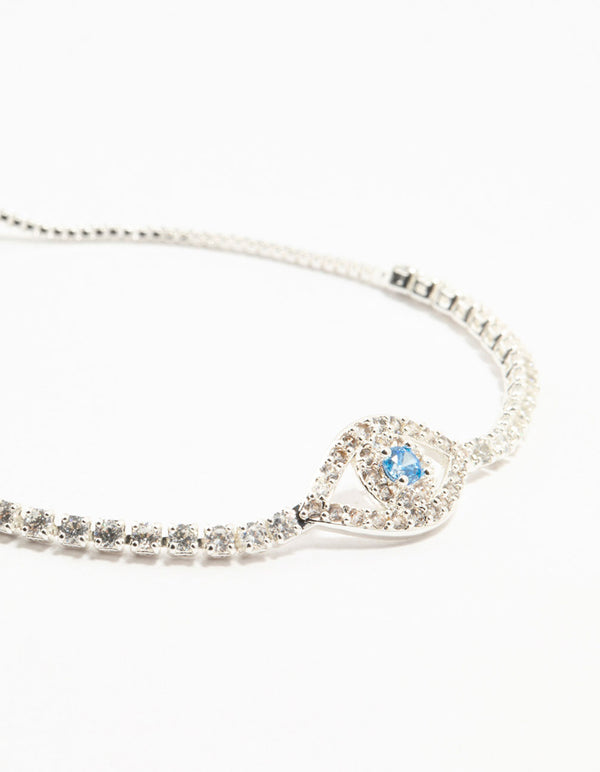 Silver Plated Brass Crystal Large Evil Eye Bracelet