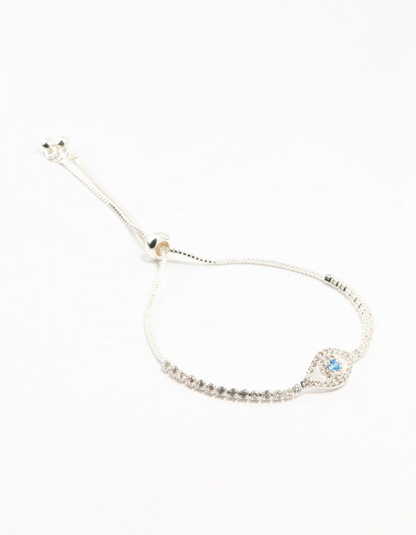 Silver Plated Brass Crystal Large Evil Eye Bracelet
