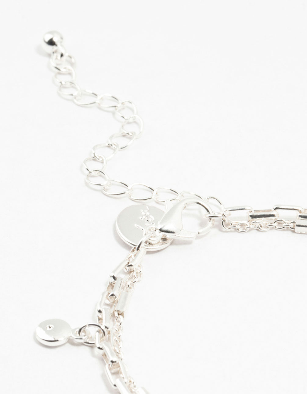 Silver Plated Brass Station Disk Double Charm Layered Bracelet