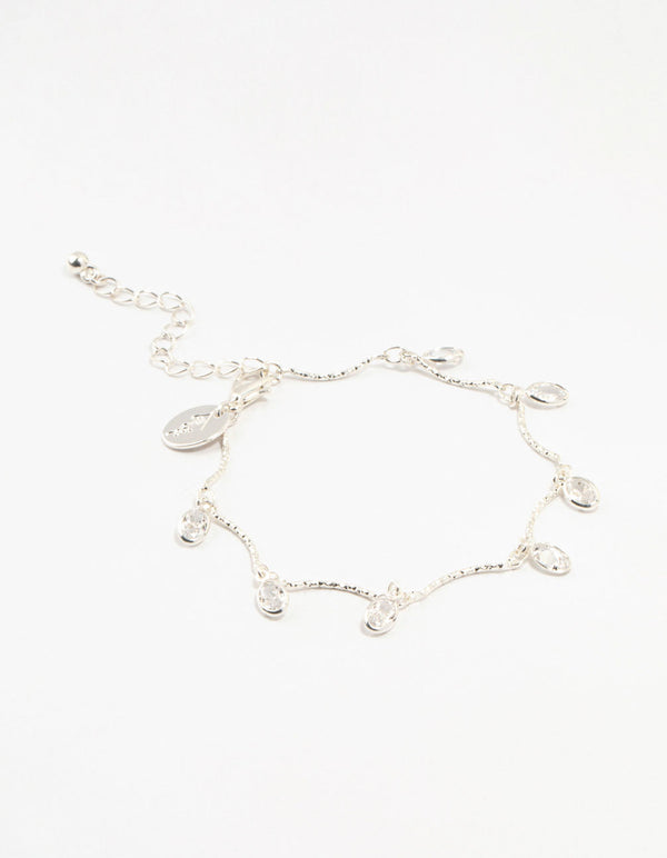 Silver Plated Brass Vine Crystal Charm Bracelet