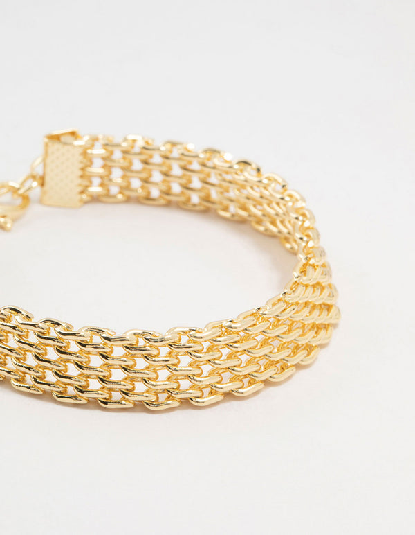 Gold Plated Brass Skinny Mesh Link Bracelet
