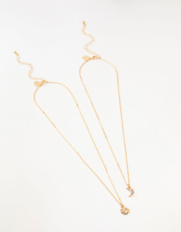 Gold Diamante Sun & Moon Necklaces 2-Pack