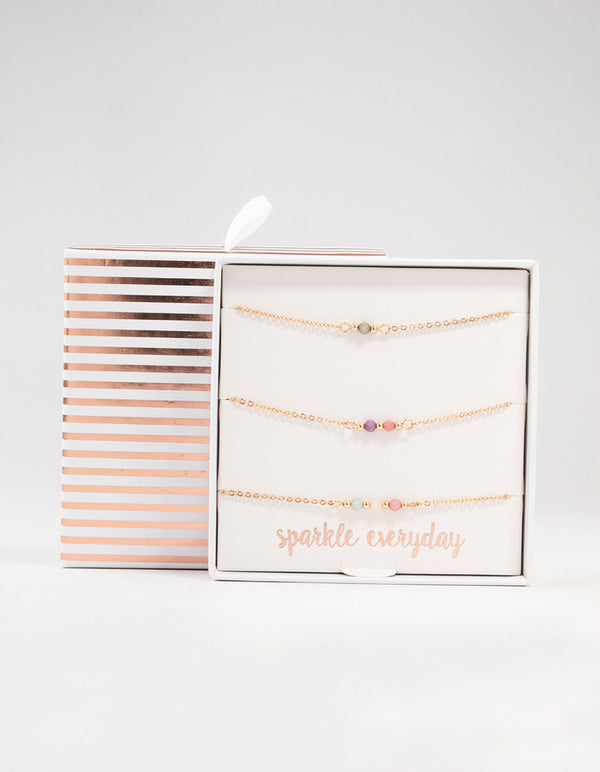 Gold Facet Beaded Bracelets 3-Pack