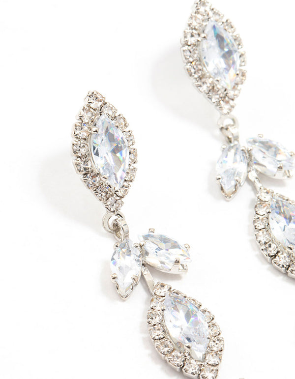 Silver Marquise Cubic Zirconia Leaf Drop Earrings