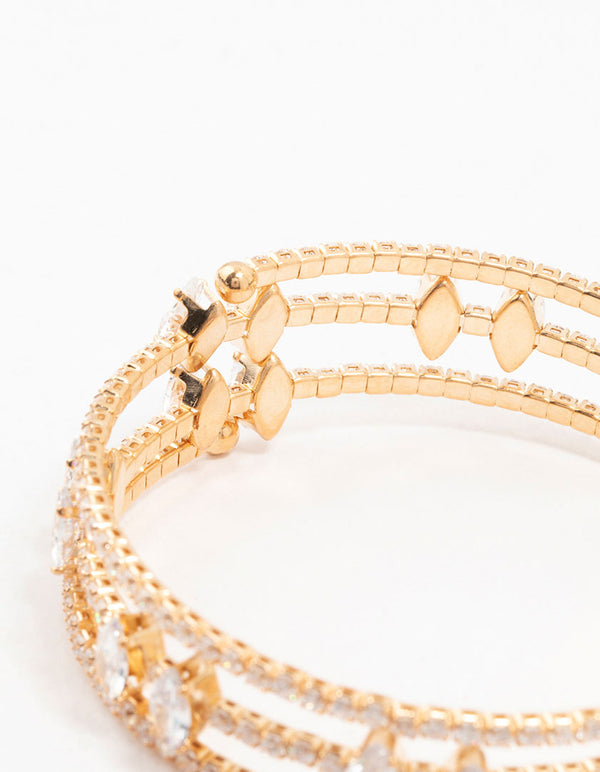 Gold Marquise Cubic Zirconia Wrapped Bangle Bracelet