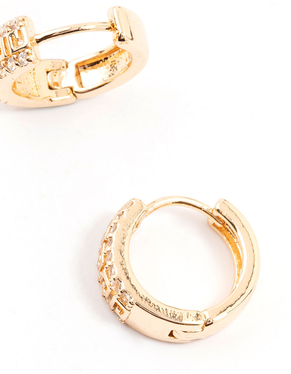 Gold Cubic Zirconia Printed Huggie Earrings