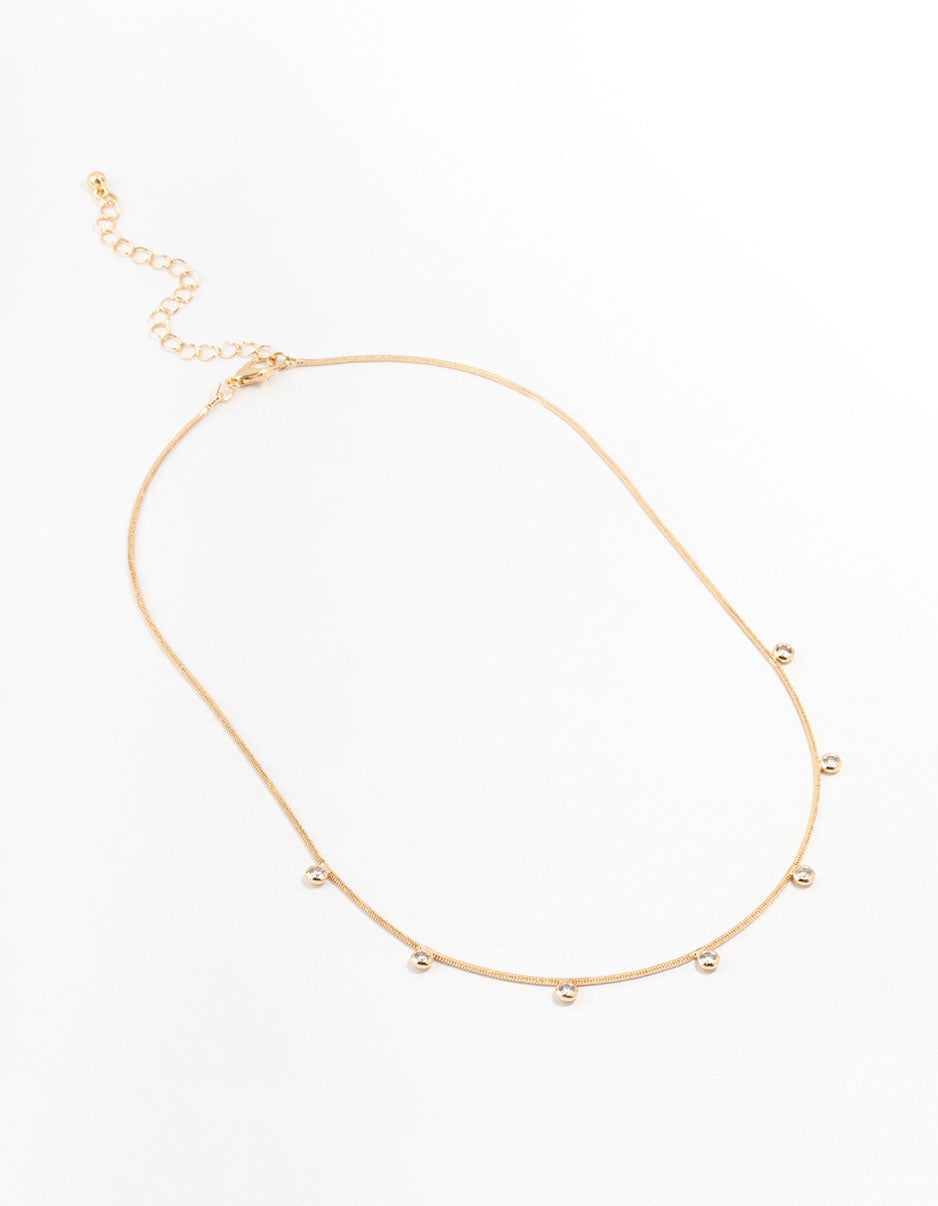 Gold Circle Cubic Zirconia Stone Necklace