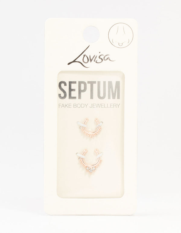 Rose Gold Diamante Ball Faux Septum Rings 2-Pack