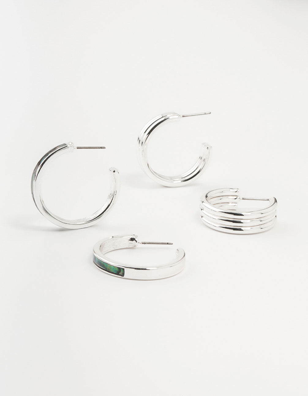 Silver Abalone Genuine Shell Hoop Earrings 2-Pack