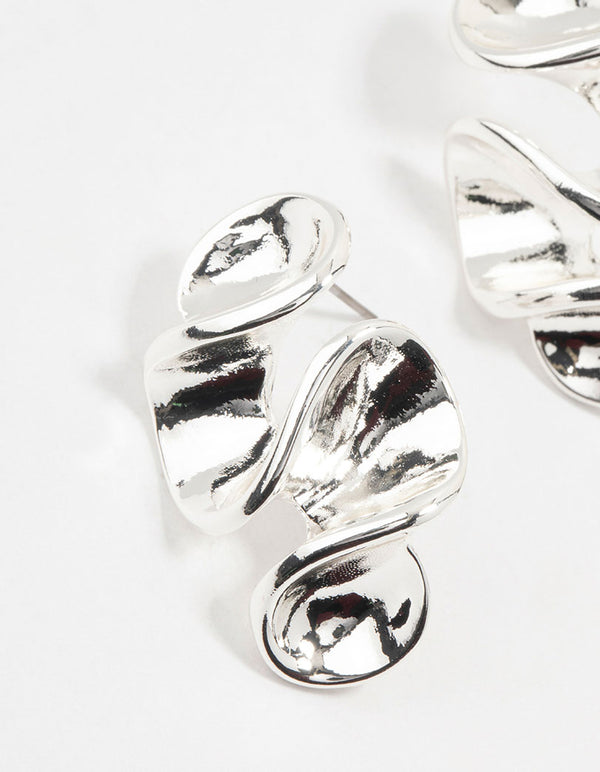 Molten Silver Crinkle Stud Earrings